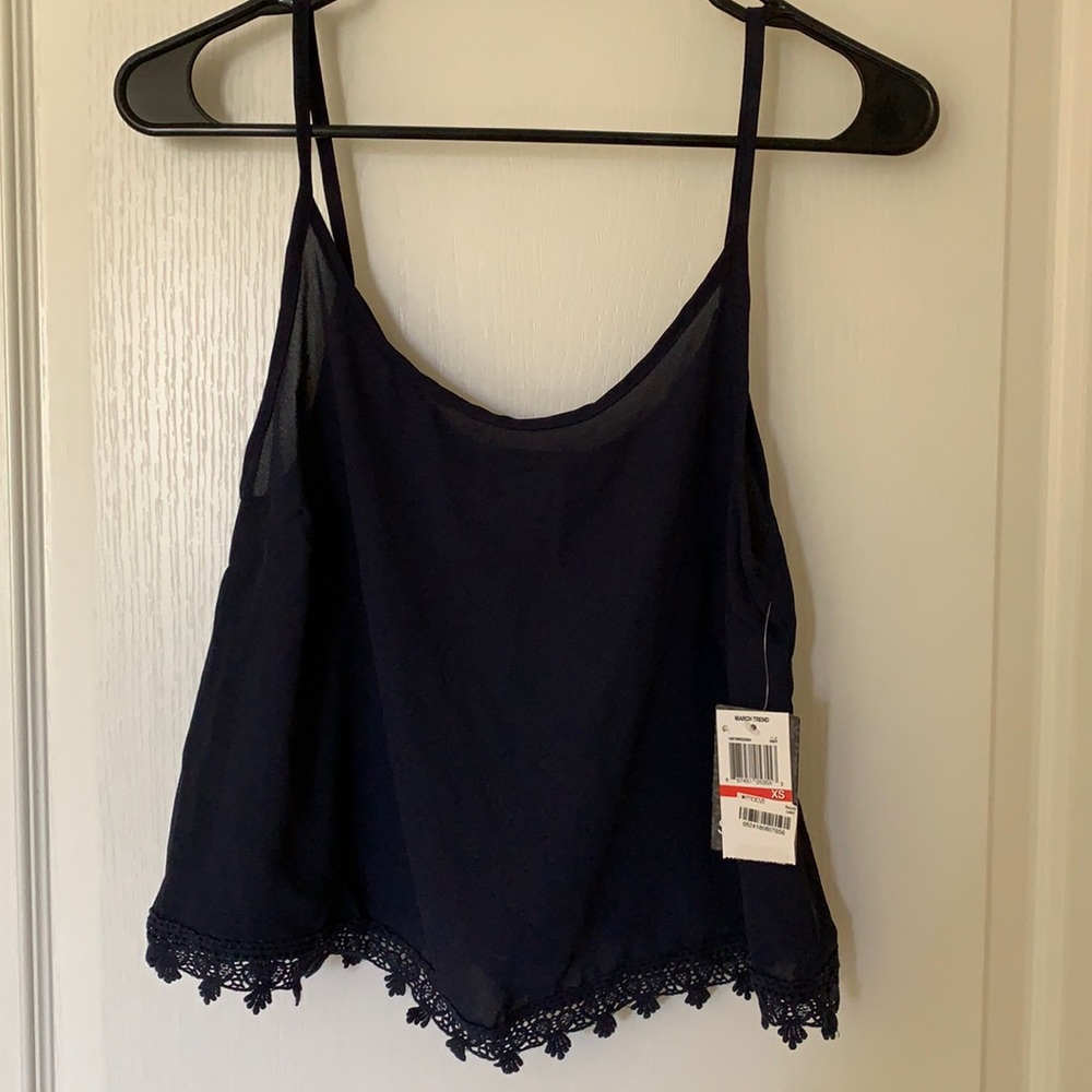 Navy Tank Top with Lace Trim